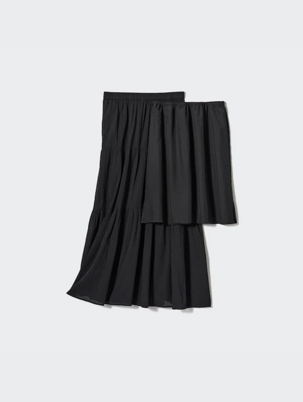 Uniqlo Crinkle Cotton Tiered Black Midi Long Skirt Sz Large